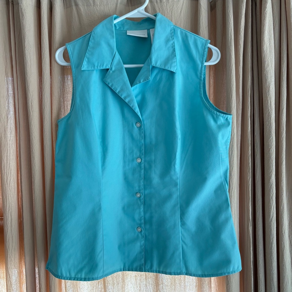 Liz Claiborne | 8 | 100% Cotton Aqua Blue Sleeveless Button Up Collared Top